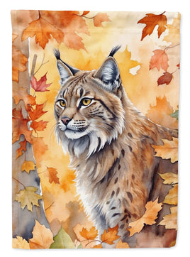 Highlander Lynx Cat in Fall Leaves House Flag