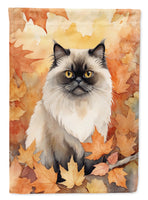 Himalayan Cat in Fall Leaves House Flag