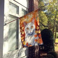 Khao Manee Cat in Fall Leaves House Flag