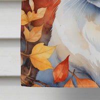 Khao Manee Cat in Fall Leaves House Flag