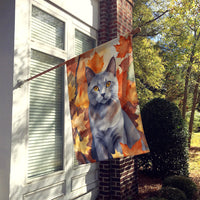 Korat Cat in Fall Leaves House Flag