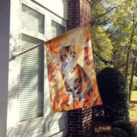 Korean Bobtail Cat in Fall Leaves House Flag