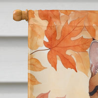 Korean Bobtail Cat in Fall Leaves House Flag