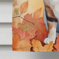 Korean Bobtail Cat in Fall Leaves House Flag