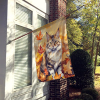 Kurilian Bobtail Cat in Fall Leaves House Flag