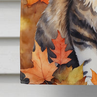 Kurilian Bobtail Cat in Fall Leaves House Flag