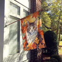 La Perm Cat in Fall Leaves House Flag