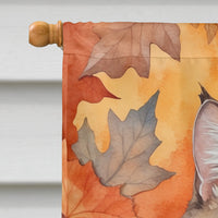 La Perm Cat in Fall Leaves House Flag