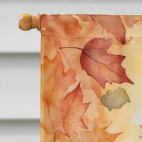 La Perm Cat in Fall Leaves House Flag