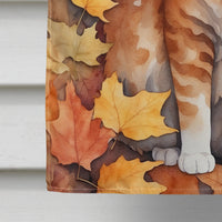 La Perm Cat in Fall Leaves House Flag