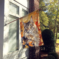 MaineCoon Cat in Fall Leaves House Flag