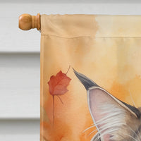 MaineCoon Cat in Fall Leaves House Flag