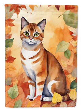 Malayan Cat in Fall Leaves House Flag