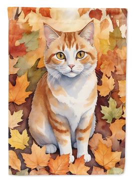 Manx Cat in Fall Leaves House Flag