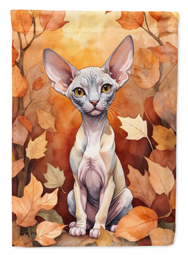 Minskin Cat in Fall Leaves House Flag