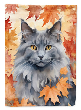 Nebelung Cat in Fall Leaves House Flag