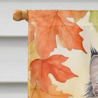 Norwegian Forest Cat in Fall Leaves House Flag