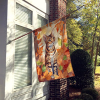 Ocicat Cat in Fall Leaves House Flag