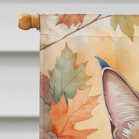 Ojos Azules Cat in Fall Leaves House Flag