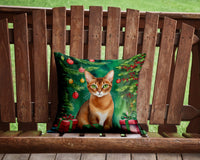 Abyssinian Cat By the Christmas Tree Throw Pillow