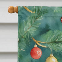 British Shorthair Cat By the Christmas Tree House Flag