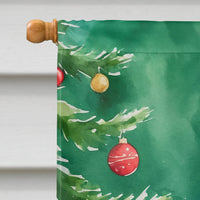 California Spangled Cat By the Christmas Tree House Flag