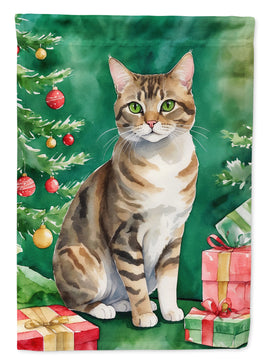 California Spangled Cat By the Christmas Tree Garden Flag