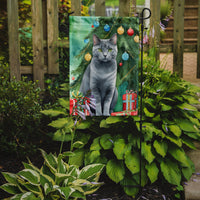 Chartreux Cat By the Christmas Tree Garden Flag