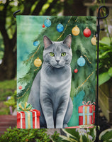 Chartreux Cat By the Christmas Tree Garden Flag
