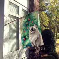 Colorpoint Longhair Cat By the Christmas Tree House Flag