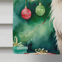 Colorpoint Longhair Cat By the Christmas Tree House Flag