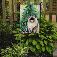 Colorpoint Longhair Cat By the Christmas Tree Garden Flag