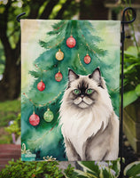 Colorpoint Longhair Cat By the Christmas Tree Garden Flag