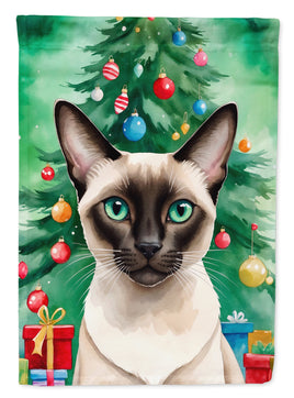 Colorpoint Shorthair Cat By the Christmas Tree Garden Flag