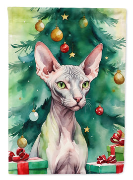 Donskoy Don Sphynx Cat By the Christmas Tree House Flag