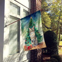 Dwelf Cat By the Christmas Tree House Flag