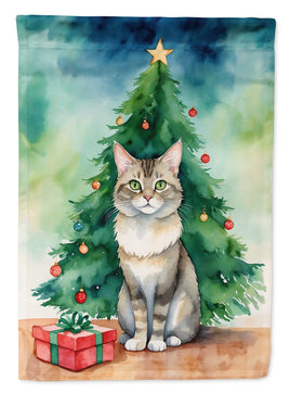 Dwelf Cat By the Christmas Tree House Flag