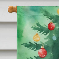 European Shorthair Cat By the Christmas Tree House Flag