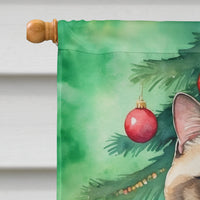 Exotic Shorthair Cat By the Christmas Tree House Flag