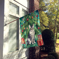 German Rex Cat By the Christmas Tree House Flag