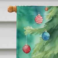 German Rex Cat By the Christmas Tree House Flag