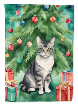 German Rex Cat By the Christmas Tree House Flag