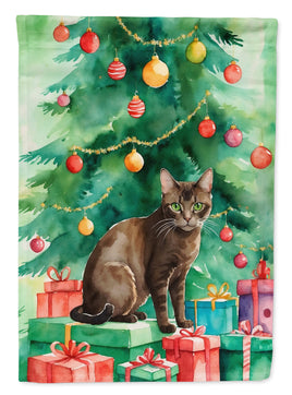 Havana Brown Cat By the Christmas Tree House Flag
