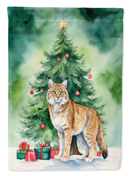 Highlander Lynx Cat By the Christmas Tree House Flag