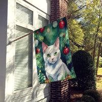 Khao Manee Cat By the Christmas Tree House Flag