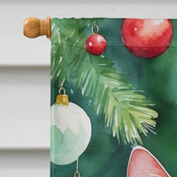 Khao Manee Cat By the Christmas Tree House Flag