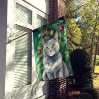 Korat Cat By the Christmas Tree House Flag