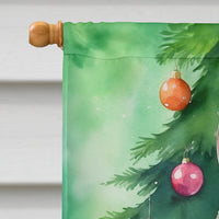 Korean Bobtail Cat By the Christmas Tree House Flag