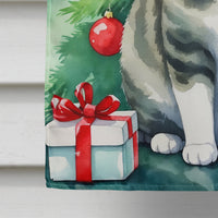 Korean Bobtail Cat By the Christmas Tree House Flag