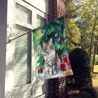 Kurilian Bobtail Cat By the Christmas Tree House Flag